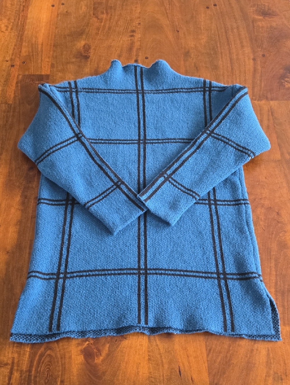 Unbranded Blue And Black Windowpane Plaid Mock Neck Sweater Size Medium